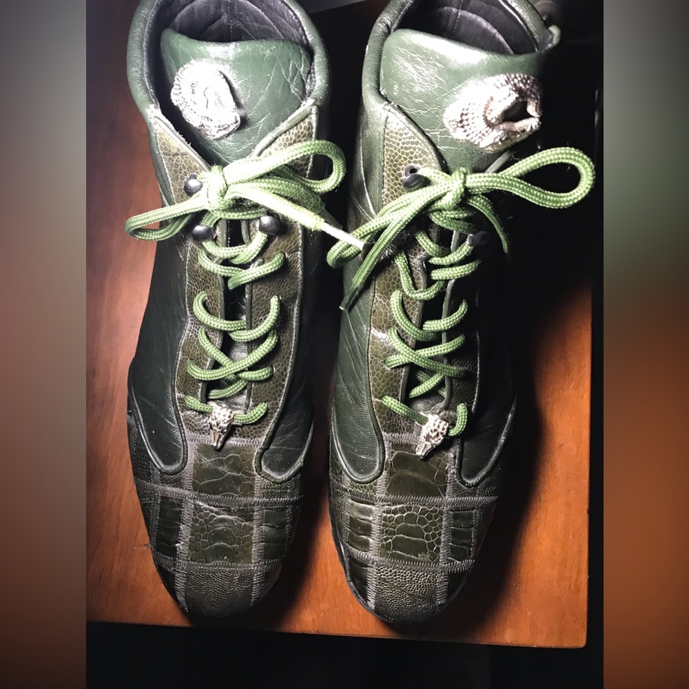 La Scarpa Genuine Ostrich Leather Green Sneakers~Sz 12A~Alligator Shoes~High Top